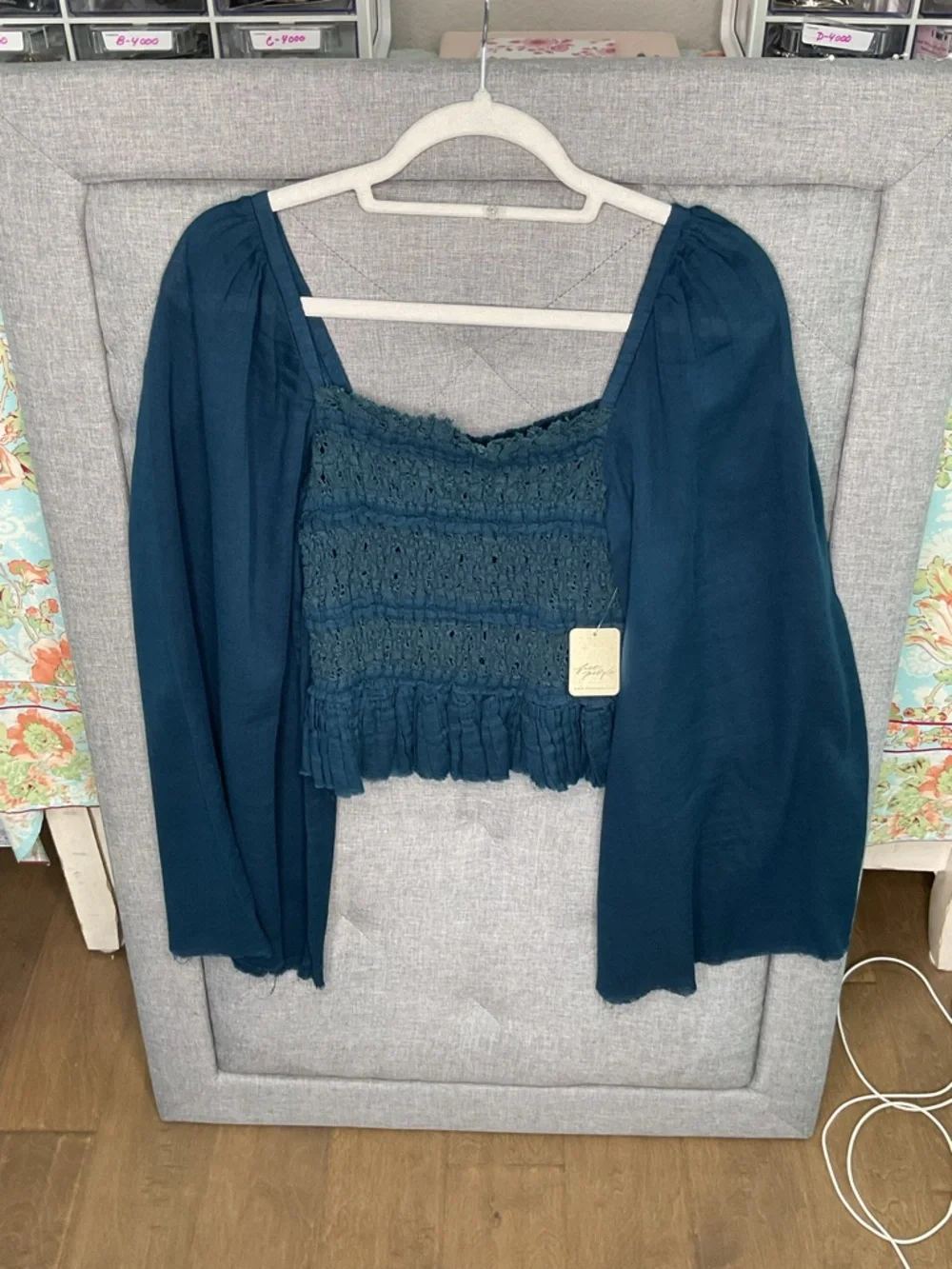 Free People Overboard Smocked Crop Top Bell Sleeve NWT Small